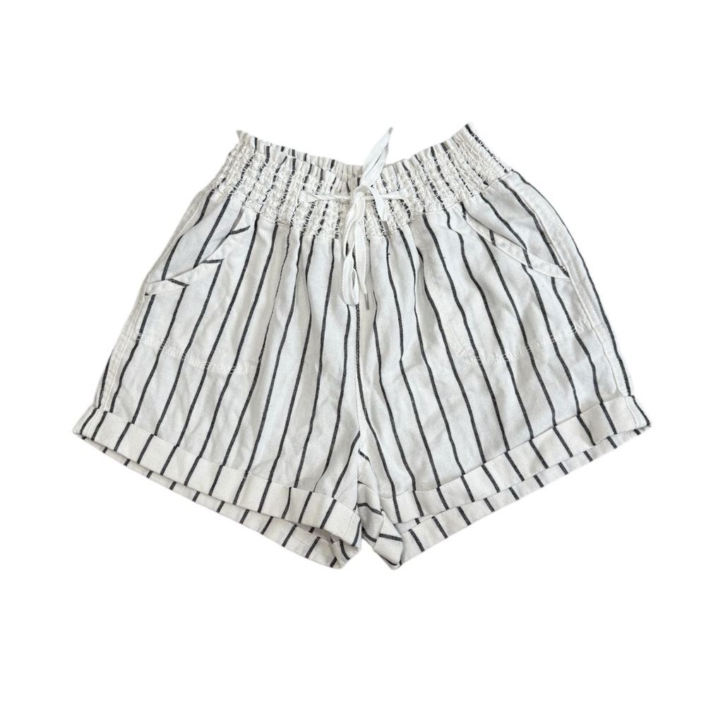 Striped White and Black Women's High Waisted Shorts Medium